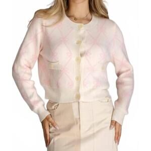 NEW MINT EXCLUSIVES aurora bow knit cardigan in cream pink